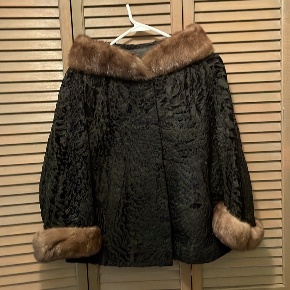 Black Vintage Persian Lamb Jacket with fur trimmed collar and cuffs